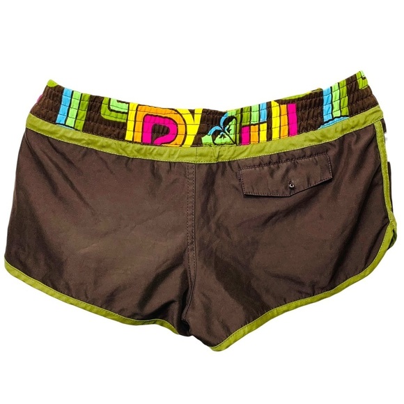 ROXY Brown Retro Colorful Festival Hot Pants Drawstring Shorts Sz 7 - Picture 2 of 10